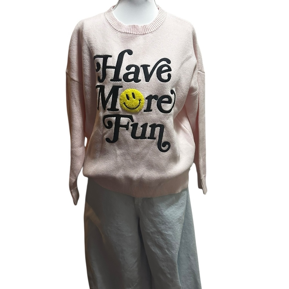 moon & madison oversize Pink 'Have More Fun' Sweater size small new